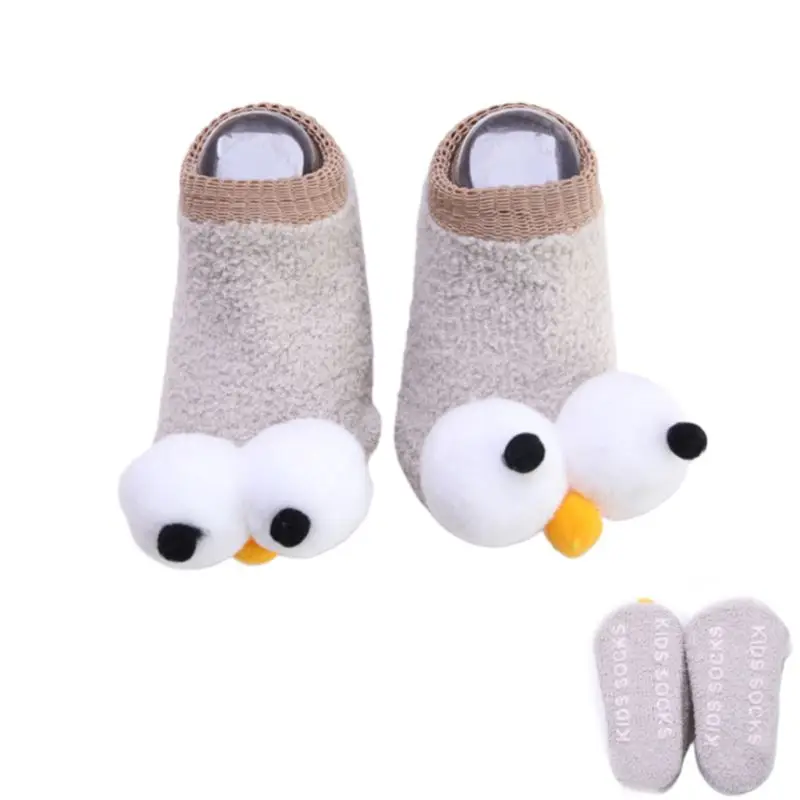 Infant Baby Cute Big Eyes Winter Warm Coral Velvet Non Slip Short Slipper Socks E65D - Цвет: KHM