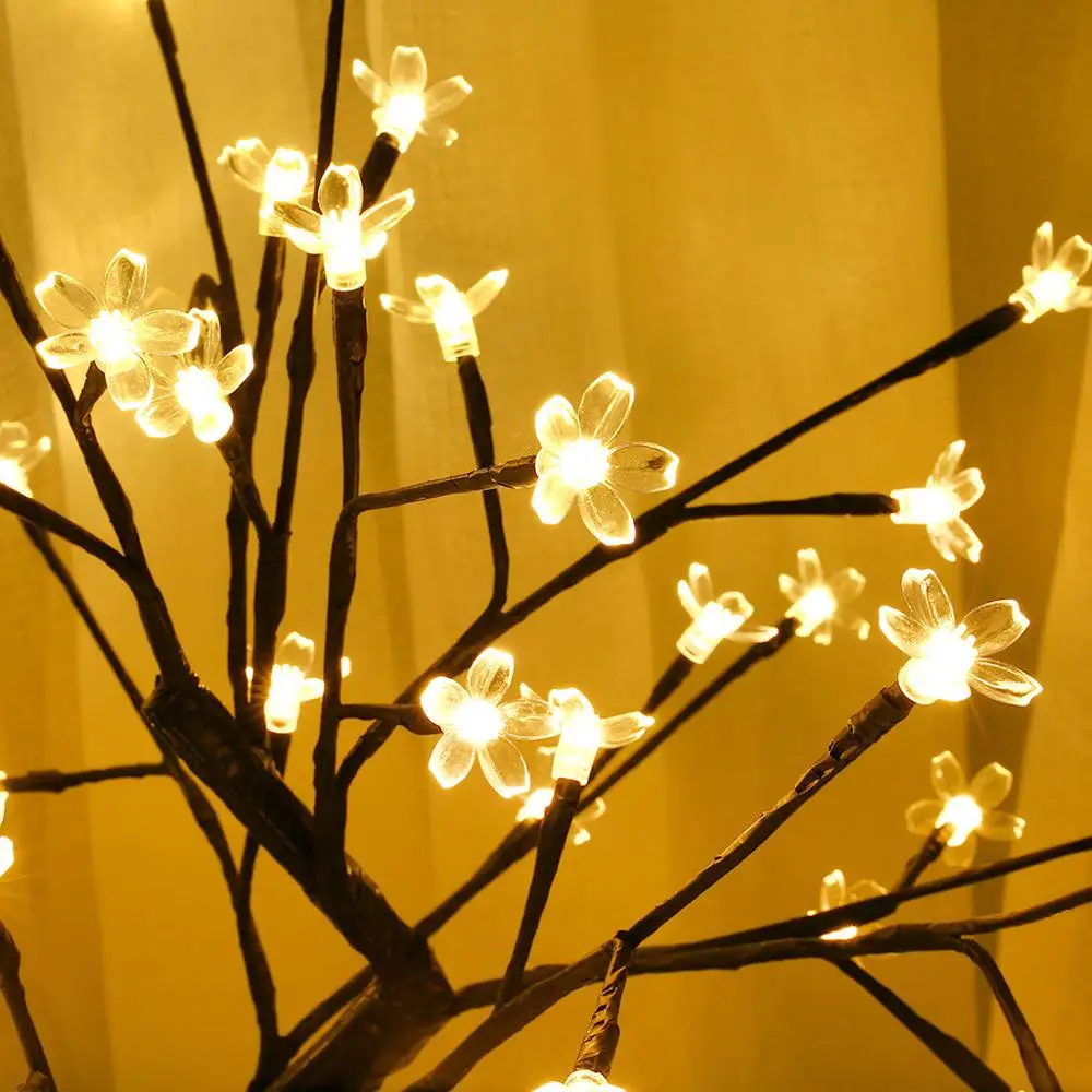 48 Светодиодный светильник в виде вишневого цветка сливы, настольные лампы, ночной Светильник для дома, спальни, свадьбы, вечеринки, украшения для бара, EU Plug