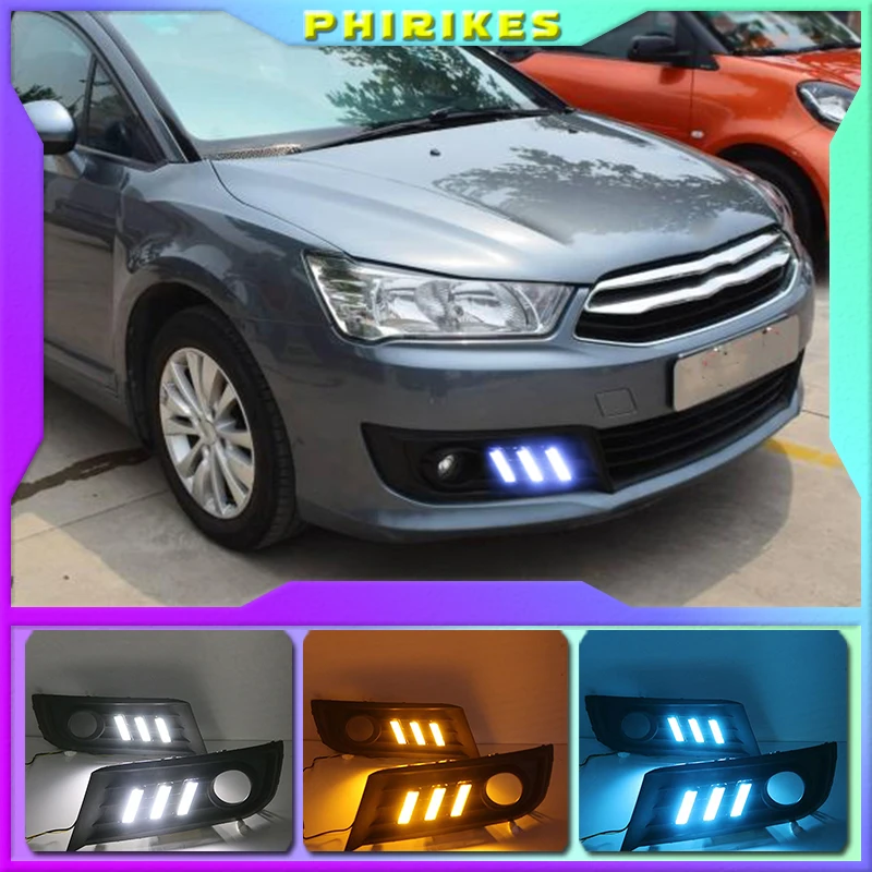 

For Citroen C-Quatre 2012-2018 with Dynamic moving yellow turn signal LED DRL daytime running light+Front fog light