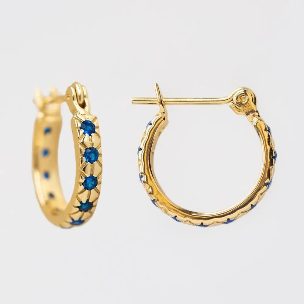 

Bezel Set Blue White Cubic Zirconia CZ Starburst Star Light Band Round Circle Hoop Earring