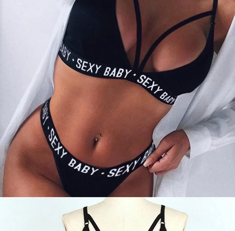 plus size underwear sets Women's Underwear Sexy Sports Bandage Corset Letter Backless Push Up Bra+thongs Panties Lingerie Girl Erotic Intimates Bras Set ethika set