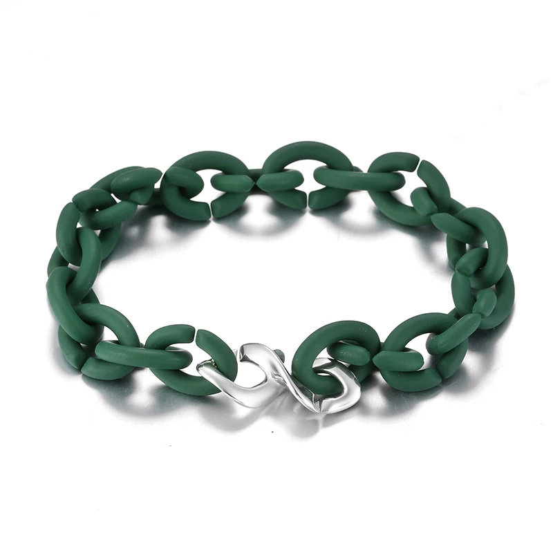 Горячая 925 пробы Серебряный счастливый браслет с 8 бусинами морской зеленый жесткий резиновый браслет модные аксессуары для женщин подарок ручной работы