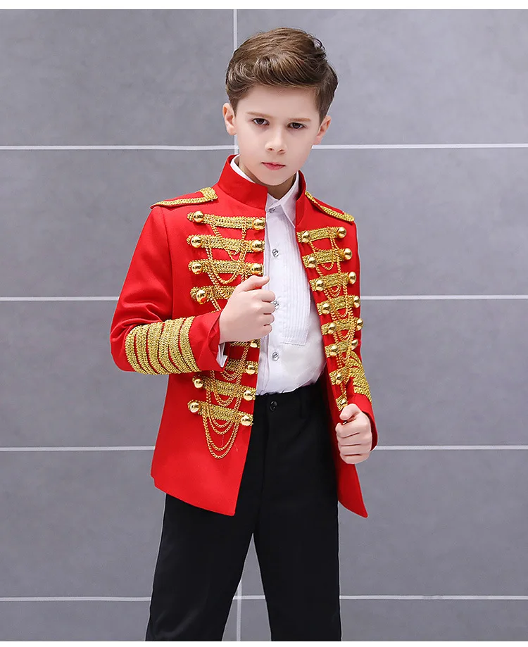 Костюм Принца в стиле стимпанк для мальчиков; красная куртка с кисточками в стиле милитари; костюм; детский Карнавальный костюм для костюмированной вечеринки; От 3 до 14 лет для мальчиков - Цвет: Red  jacket