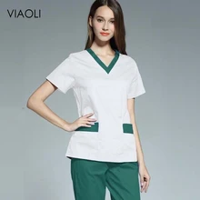 VIAOL медицинская одежда стоматологическая клиника Медсестра скрабы хирургические gownмедицинский набор скрабов женщина Клиническая форма белая униформа для кормления
