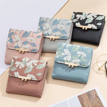 

2020 Purse Small Fresh Leather Printed Women Short Clutch Wallet Sweet Lady Girl PU Purch Coin Bag Wallet Card Package