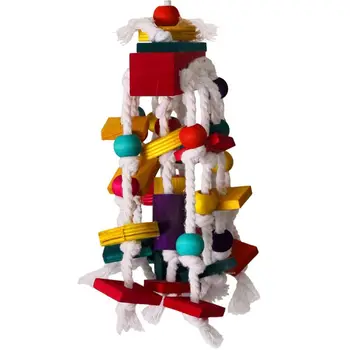 

Bird Chewing Toy Colorful Wooden Building Blocks Bite String Cage Nature Stand Multicolored Pet Parrot Training
