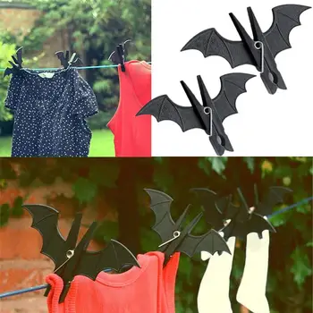 

Clothes Hook Clip Bat Shaped 2Pcs Halloween Hanging Pegs Towel Spooky Black Decor