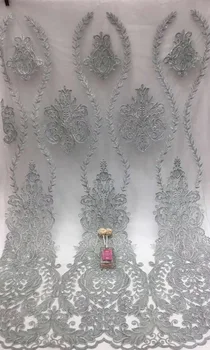 

2020 Latest French Nigerian Laces Fabrics High Quality African Laces Fabric Wedding Glued glitter sequins Tulle Lace T3328 WHITE