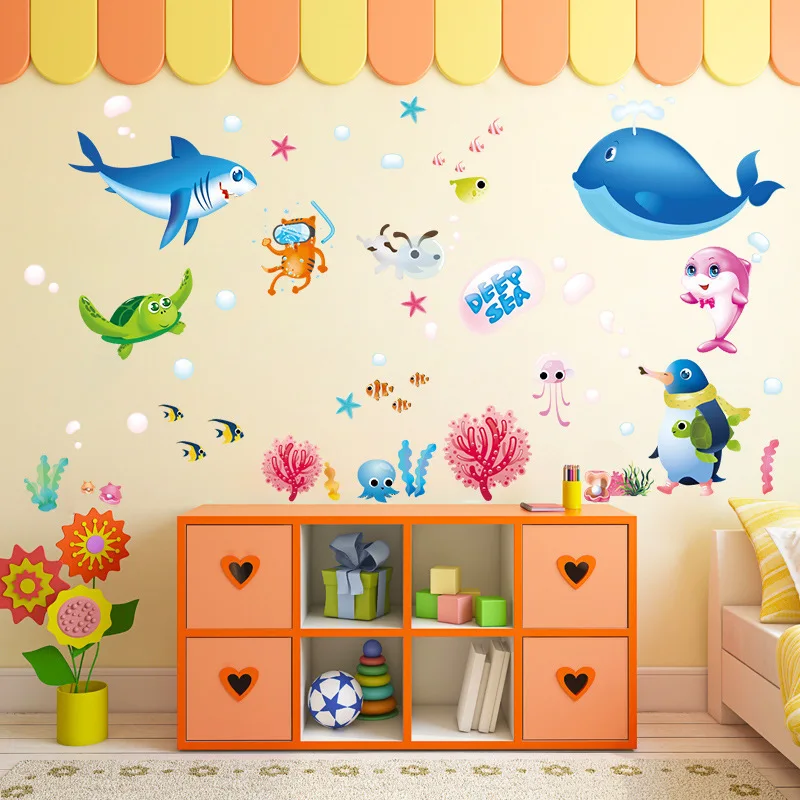 Cartoon Lovely Sea Animal Wall Sticker Diy Home Decal Removable Pvc Art
