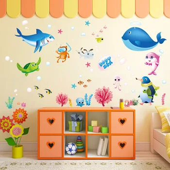 

Cartoon Lovely Sea Animal Wall Sticker Diy Home Decal Removable Pvc Art Poster Decoration Mural Wallpaper For Baby Kids Bedroom