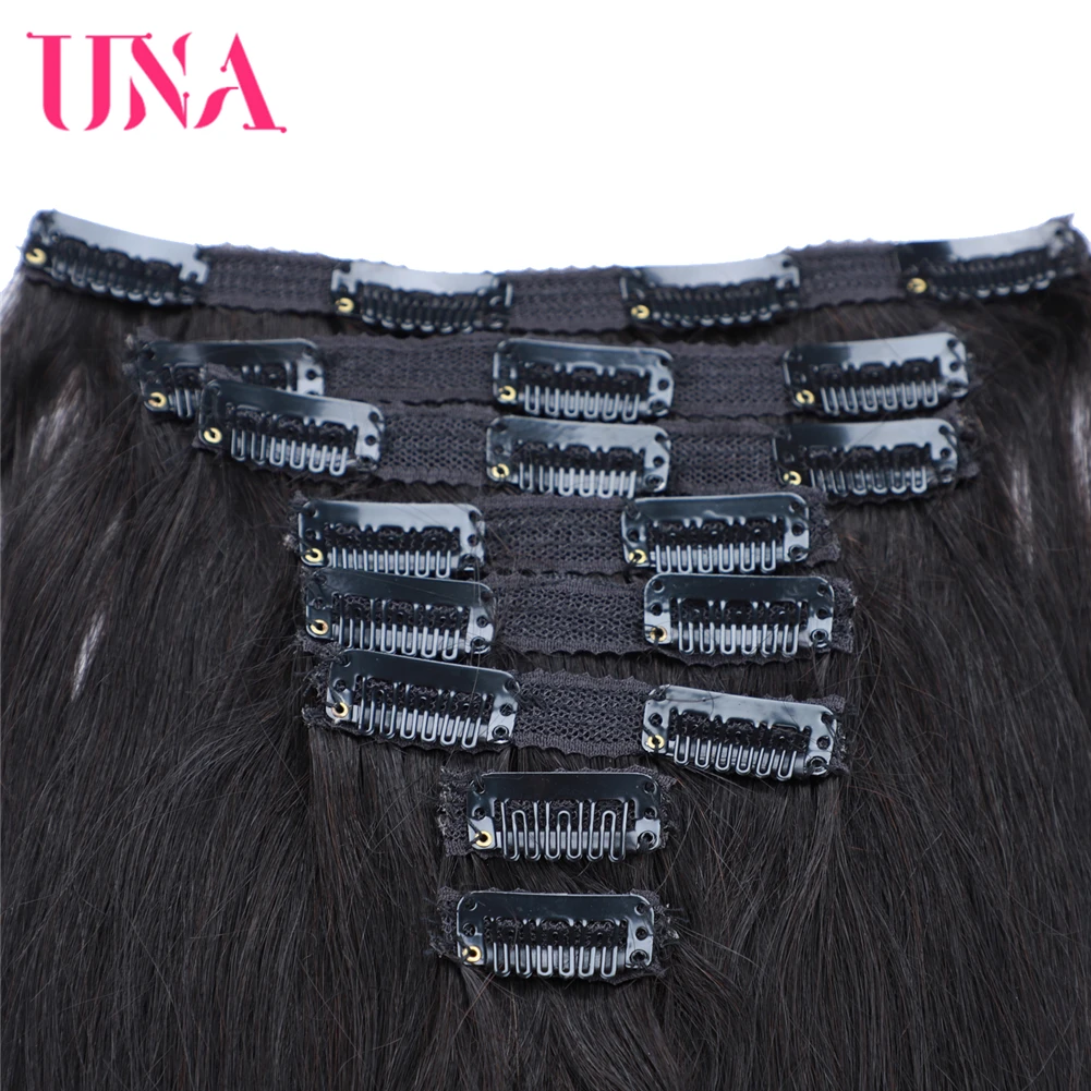 UNA Clip in Hair Extensions 8 Pieces-Brazilian Human Hair Premium Women Straight Double Weft Thick Remy Extensions Clip i
