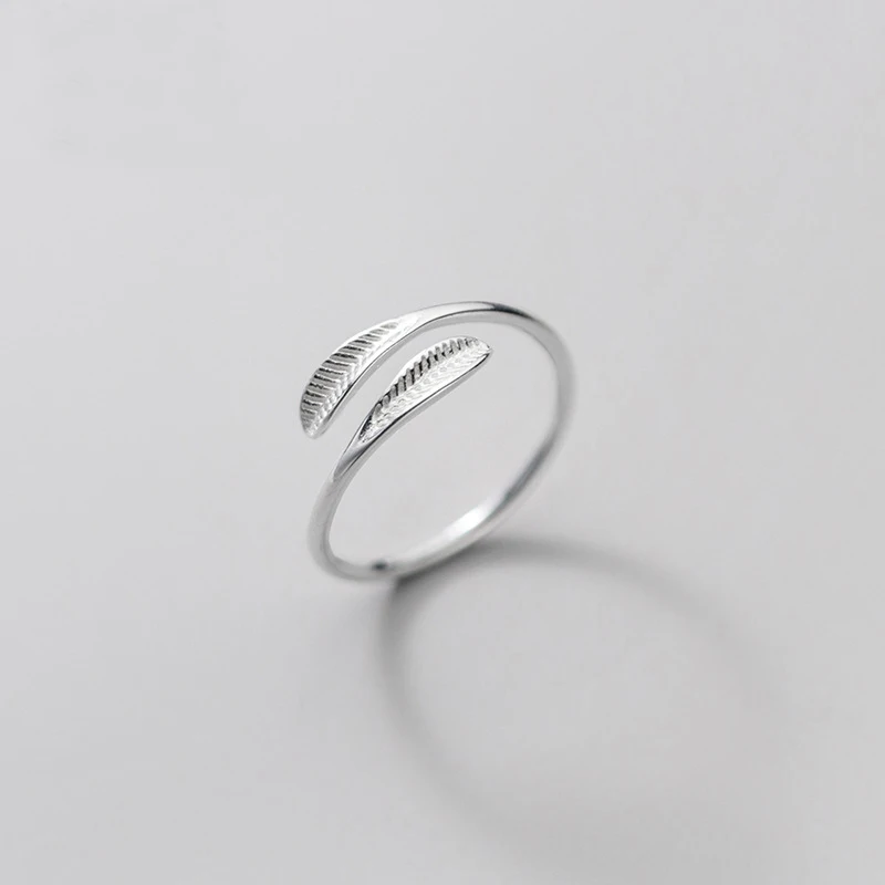 

Real 925 Sterling Silver Simple Leaves Open RIng Cute Leaf Adjustable Rings Fine Jewelry for Women