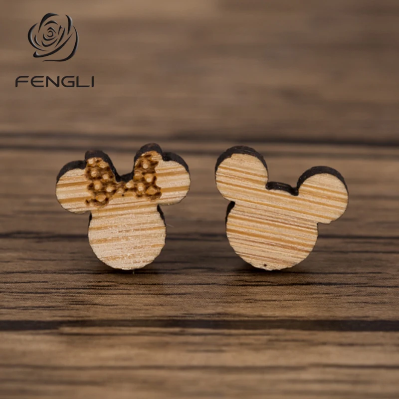 Женские асимметричные серьги гвоздики FENGLI деревянные романтические с