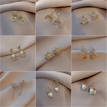 New Punk Style Diamond Earrings Female Earrings Cute Temperament Pearl Love Moon Fishtail Earrings Earrings