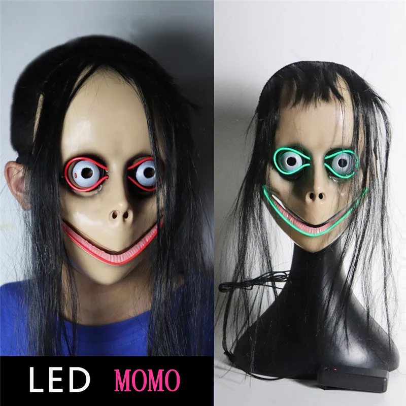 Новое поступление светодиодный MOMO ужасная Маска Косплей широкий рот Momo страшный взлом вызов КИТ игра призрак маски вечеринка Хэллоуин реквизит