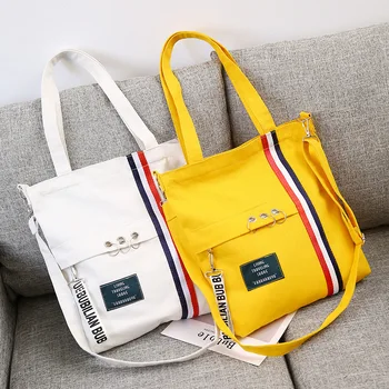 

KANDRA Solid Color Canvas School Bags Women's Shoulder Bag Crossbody Handbag Casual Tote Reusable Grocery Zipper Shopping Bags