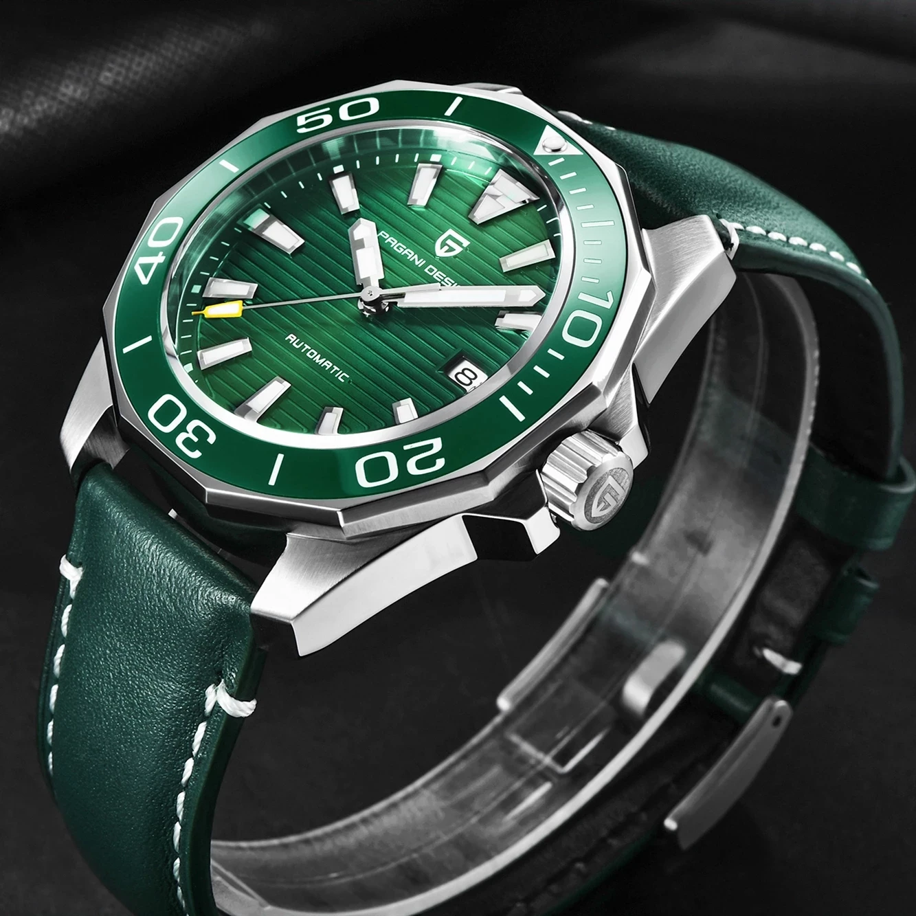 PAGRNE DESIGN Brand Men's Mchanical Watches NH35A Waterproof Sports Leather Watch Sapphire Glass Stainless Steel Men Wristwatch 1