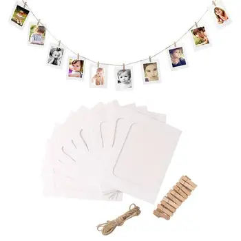

3 Packages 7Inches Vintage Cowhide Hanging Paper Frame with Twine Clip Combination Photo Wall with Rope and Clips(White)