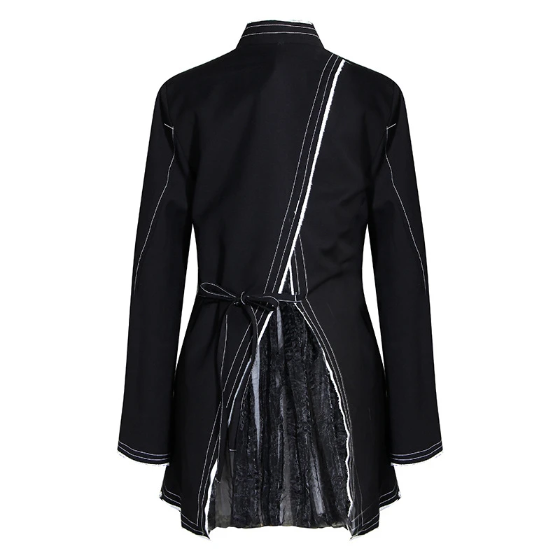 Very best  TWOTWINSTYLE Black patchwork Mesh Asymmetrical Jacket for women Stand Collar Long Sleeve Autumn cas