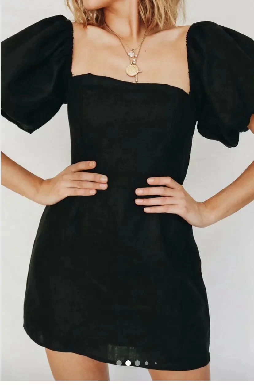 Увядное модное винтажное черное платье для женщин vestidos sqaure воротник с длинным рукавом vestidos de fiesta de noche льняное платье