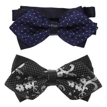 

2 Pcs Bow Tie: 1 Pcs Wedding Party Fashion Festival Staple Adjustable Fancy Tie (Navy) & 1 Pcs Man Tie Wedding Striped Bow Tie D