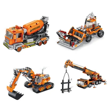 

2012Pcs Moc Engineering Series Small Particle Vehicle Build Block DIY Construction Toy -Excavator+Mixer Truck+Crane+Forklift