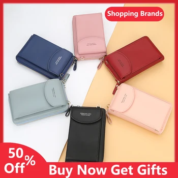 

2020 new ladies wallet solid color small Messenger bag multi-function cell phone pocket portable with chain shoulder bags