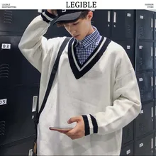 Разборчивый осенний хип-хоп лоскутный свитер для мужчин, повседневные свободные мужские свитера с v-образным вырезом, вязаные пуловеры для мужчин