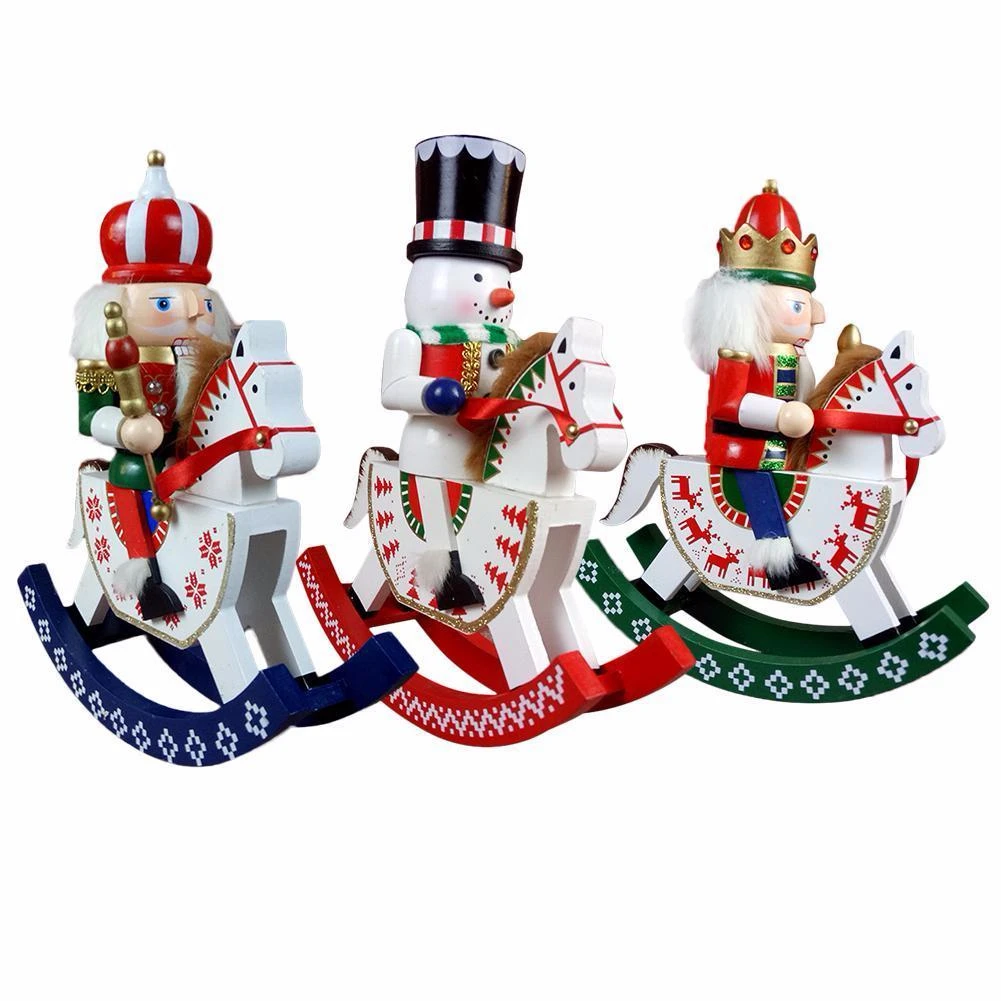 

30cm Creative Wooden Nutcracker Rocking Horse Wooden Crafts Ornament Suitable For Tables New Year Christmas Ornament Home Decor