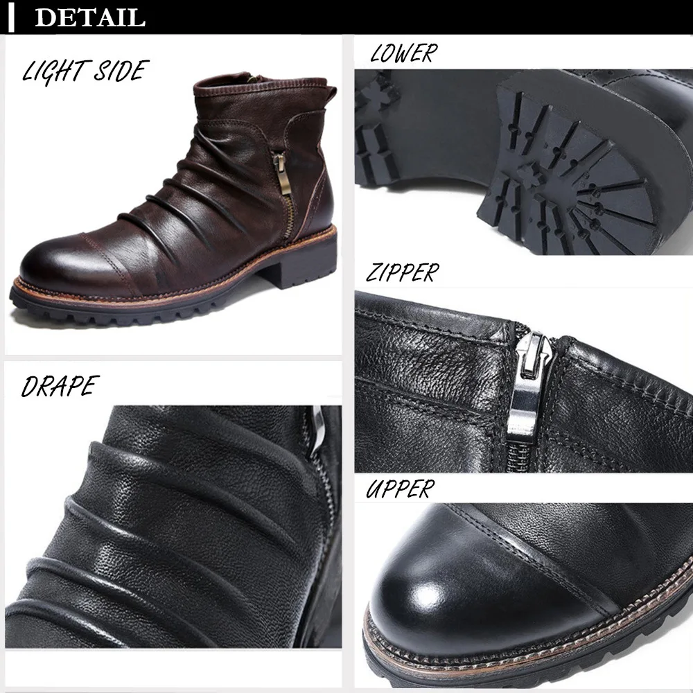 ZYYZYM Men Chelsea Boots Leather Spring Autumn Vintage Style High Top Zipper Ankle Boots for Men Large Size Botas Hombre