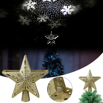 

1x Christmas tree top star LED projection lamp Gold LED ambient light Creative Christmas home decoration EU plug