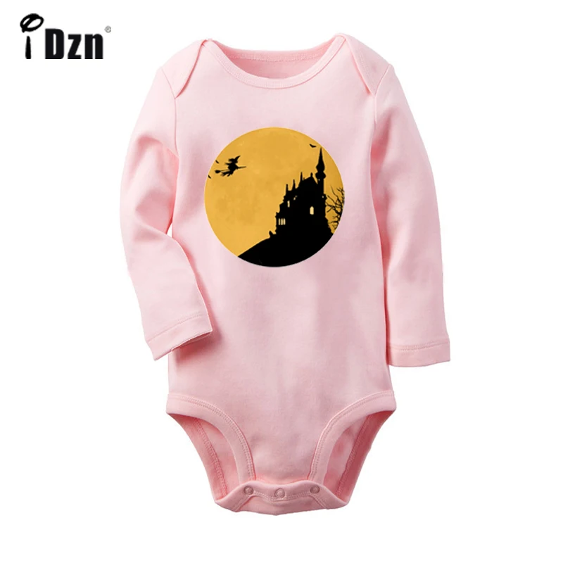 

Halloween Wicked Witch Castle Broom Bloody Vampire Lips Halloween Printed Newborn Baby Outfits Long Sleeve Jumpsuit 100% Cotton