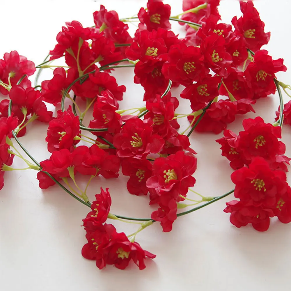 

Artificial Flower 2M Party Fake Sakura Vines Artificial Cherry Blossom Vine Festive Ornament Livingroom Wedding Decoration