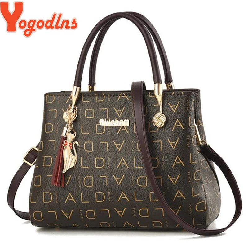 

Yogodlns Luxury Letter Print Women's Handbags Female Shoulder Bag with cat tassel ornament Office Lady Square Crossbody Bag Tote
