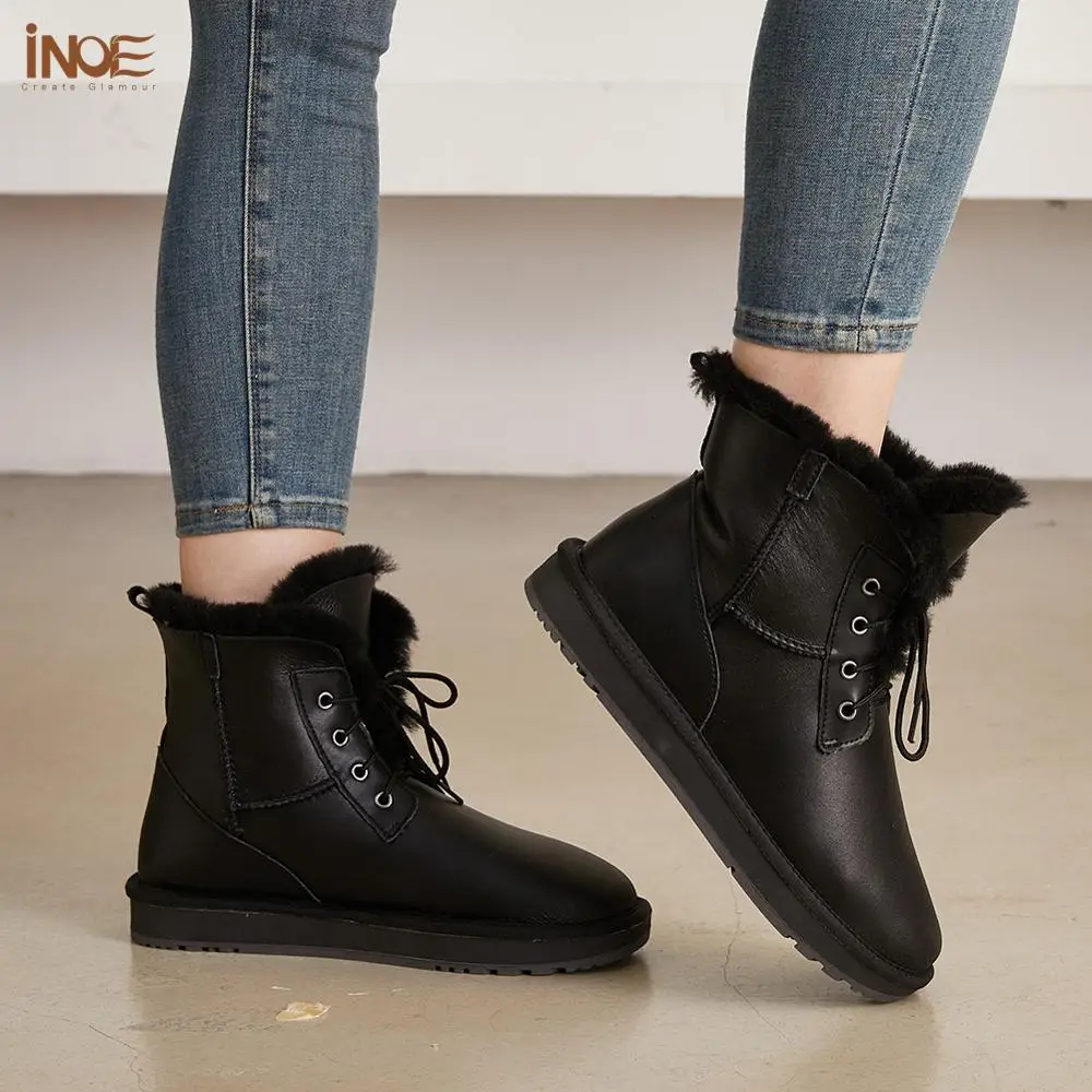 Real Sheepskin Leather Natural Sheep Wool Fur Lined Casual Ankle Winter Snow Boots For Women Warm Shoes Waterproof women snow boots