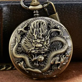 

Gorben Totem Dragon Mechanical Pocket Watch Men Bronze Skeleton Mechanical FOB Chain Necklace Clock Mens Reljo Clock