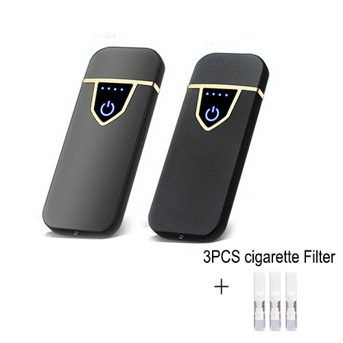 Перезаряжаемая электрическая зажигалка с подключением к USB сигаретная Автомобильная электронные зажигалки Зарядка для мужчин подарки нет плазменных газовых курительных аксессуаров - Цвет: 1black 1 matte black