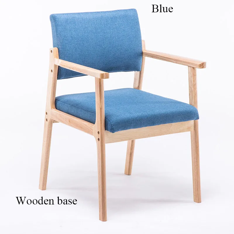 Обеденный стул из цельного дерева, подлокотник, Скандинавская мебель для дома, современный минималистичный задний стул, повседневный кофейный стул для кабинета, спальни, обеденный стул из натурального дерева - Цвет: Синий