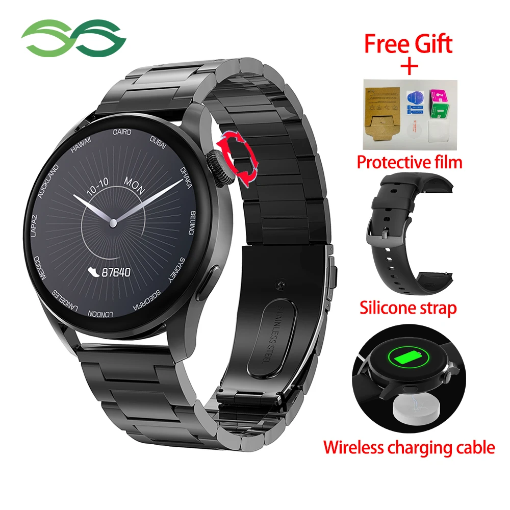 DT3 Wireless Charging Men Smart Watch 390*390 Retina Screen IP68 Bluetooth Call Music Player 100+ Customs Face Smartwatch | Электроника
