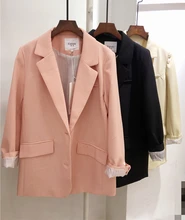 Korean Retro Casual Ladies Blazer Loose Solid Pink Simple Suit Jacket  Stylish Veste Blazer Spring Autumn Women Jacket MM60NXZ