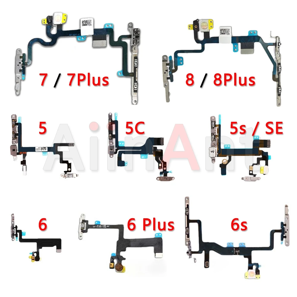 AiinAnt Original on/off Flex For iPhone 6 6s 7 8 Plus 5 5s SE 2 SE2 2020 Mute &amp Volume Power Buttons key Cable Repair Parts | Мобильные
