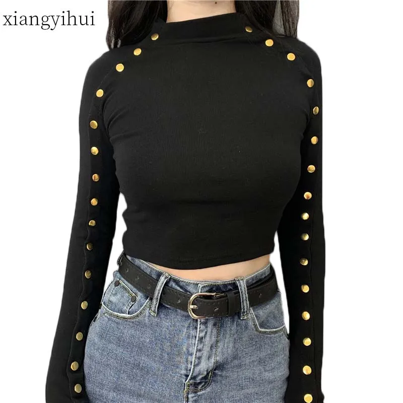 

Sexy Streetwear Women Ladies Casual Tops Half Turtleneck Long Sleeve T-shirt Short Basic Clothing Female Autumn New Clothes