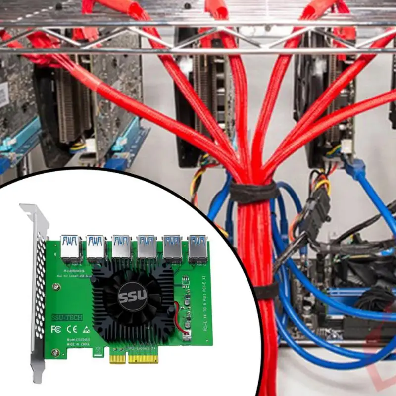 Переходная карта PCI Express X4 20 ГБ 1-6 переходная PCI-E к адаптер PCIE слот 1X6-port USB 3 0