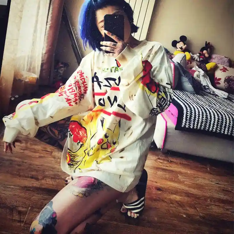 NiceMix толстовки в стиле хип-хоп, Женская толстовка с принтом в стиле панк, Корейская толстовка с длинными рукавами в стиле Харадзюку, зимняя толстовка с капюшоном в японском стиле