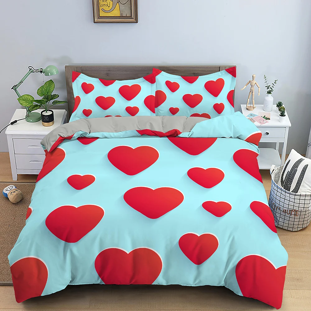 Love Pattern 3D Bedding Set Luxury Duvet Cover Sets Heart Black White Pillowcase Bed Linen Bed Room Kids Twin Queen King Size 2