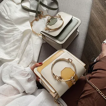 

Contract Color PU Leather Crossbody Bags For Women 2020 Mini Shoulder Messenger Bag With Metal Handle Lady Travel Totes Flap