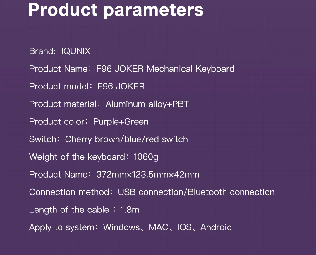 IQUNIX F96-JOKER беспроводная RGB подсветка алюминиевая механическая клавиатура 100 PBT колпачки CHERRY MX переключатели NKRO игровая клавиатура