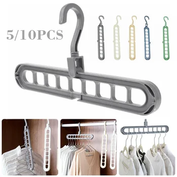 

5/10Pcs Clothes Hanger Organizer 9 Holes Space Saving Hanger Folding Hanger for Drying Racks Scarf Clothes Storage Holder