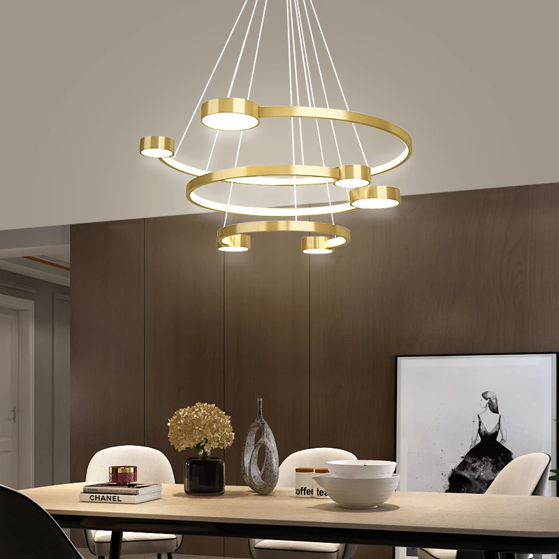Black Or Gold LED Chandelier Lighting Dining Living Room Round Rings Modern Nordic Hanging Lamp Creative Lobby Home Chandeliers