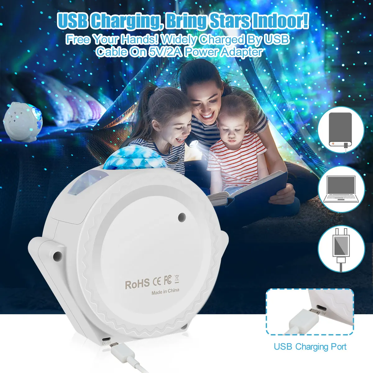 

LED Starry Sky Projector Light 360 Degree Rotation Nebula Cloud Night Light 6 Colors Ocean Waving Light Best Gift for Kids